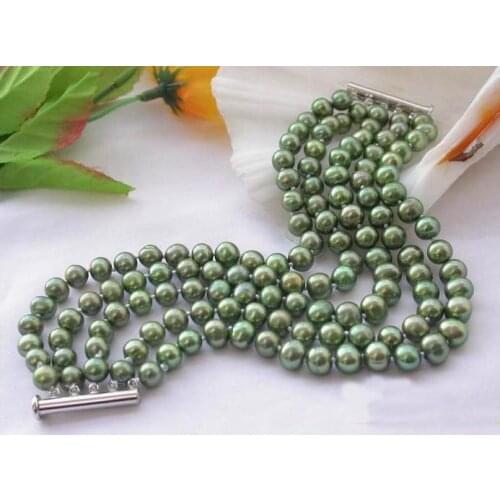 Unique Pearls jewellery Store 5row 8mm Green Round Freshwater Cultured Pearl Bracelet Charming Women Jewelry Gift