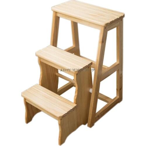 Household Multifunctional Folding Ladder, Thickened Solid Wood Bench, Indoor Climbing Ladder, Climbing Chair, Three-step Small S