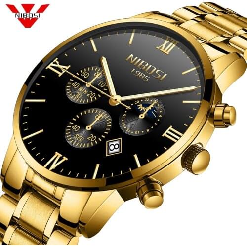 NIBOSI New Fashion Mens Watches with Stainless Steel Top Brand Luxury Sports Chronograph Quartz Watch Men Relogio Masculino