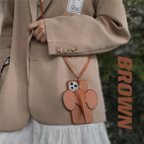 Luxury 3D Elephant Real Leather Case For iPhone 11 12 Pro Max Cover For iPhone XS MAX XR X Shoulder Rope 11 Pro XS X Funda Coque