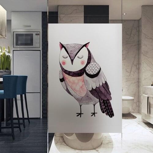 Custom Size Decorative Glass Window Film No Glue Privacy Stickers Static Cling Foil Owl For Smooth Glass Bedroom YYKT2043