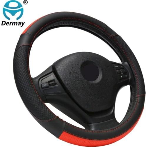 DERMAY Newest Microfiber Leather Wearable Car Steering Wheel Cover anti-skid Breathable Steering Wheel Covers Auto Accessories