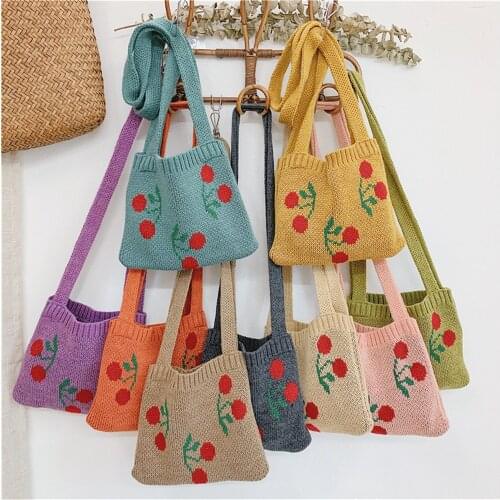 Children Kids Autumn Winter Bag Mini Small Cute Wool Knitted Braid Cherry Solid Coin Purse Fashion Accessories Gifts Wholesale
