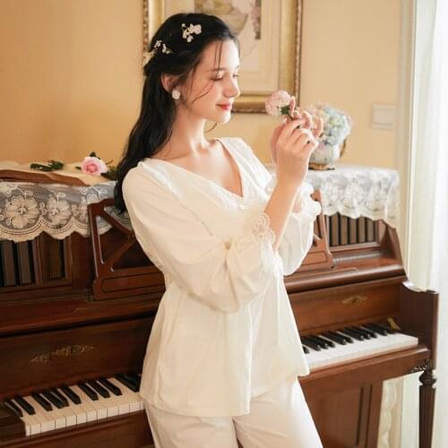 Long-sleeved Cotton Pajamas Sweet Beauty Spring and Autumn Retro Trousers Loose Plus Size Palace Style Princess Home Service