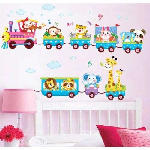 Hot Sale Cute Safari Animals Train Wall Stickers Nursery Decor Baby Kids Vinyl Art Mural Removable Home Decor