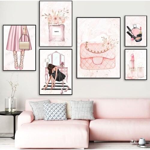 Girl High Heels Lipstick Perfume Flower Nordic Diamond Painting Art Painting Embroidery Mural Living Room Shopping Mall Decor