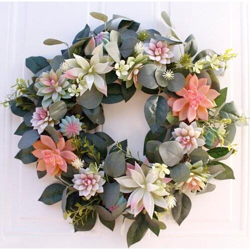 Artificial Succulent Flower Wreath Garden Hanging Wreath for Home Wall Front Door Wedding Decor