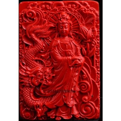 Chinese Natural Red Organic Cinnabar Dragon Guanyin Pendant Necklace Fashion Charm Jewellery Lucky Amulet Gifts for Women