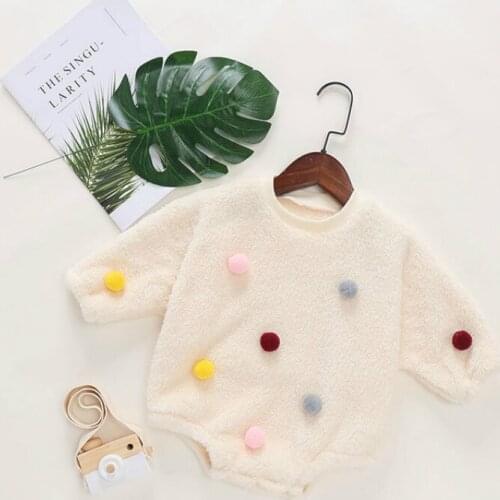 Baby Girls Rompers Kids Long Sleeves Autumn Winter Clothes Toddler Dot Balls Wool Sweet Party Jumpsuits Infant Outfits Playsuits