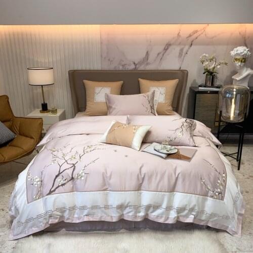 100% Egyptian Cotton Embroidery Bedding Sets Queen King size Duvet cover Flat/fitted sheet Pillow Cover 4/7pcs