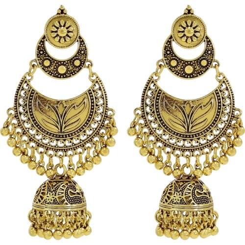 Hot Selling Fashion Ladies Bohemian Style Turkish Retro Ethnic Tribal Bell Tassel Zinc Alloy Gold And Silver Pendant Earrings