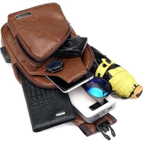 Mens Leather Sling Pack Chest Shoulder Crossbody Bag Biker Satchel USA