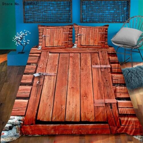 Retro Duvet Cover Set Wooden Door Bedding Sets 2/3 Piece Antique Door Bed Cover 3D Printed Quilt Cover Single Double Queen