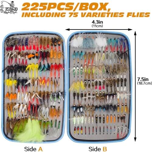 225pcs Wet Dry Fly Fishing Flies Lure Set Fly Tying Material Wet hand tied Nymph Flies for Trout Pike