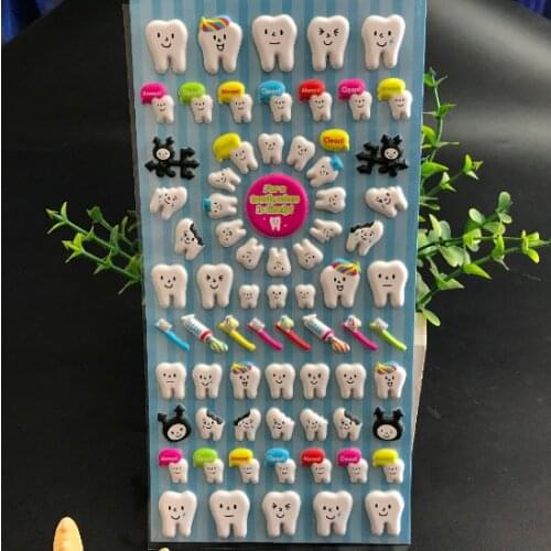 3pcs Cute molar shaped cartoon teeth losing tooth fairy puffy plastic sticker for Dentist dental gift kids scrapbook