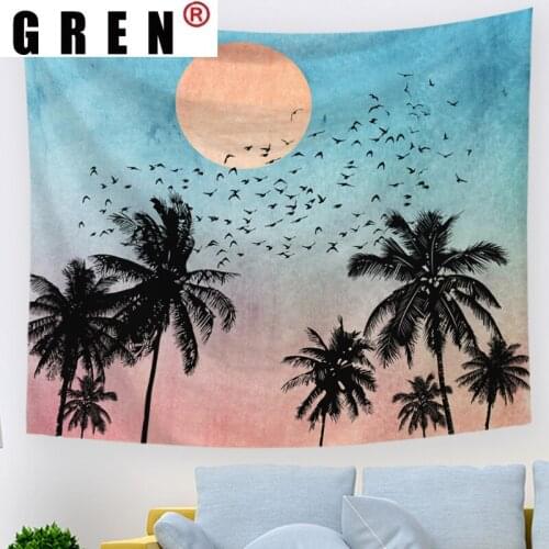 GREN Sun Moon Tree Bird Nature Landscape Wall Hanging Rug Background Cloth Blanket Art Bedroom Kid Room iving Dorm Home Decor