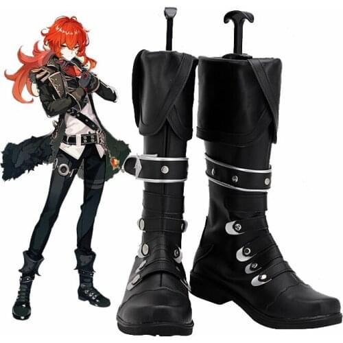 Game Genshin Impact Cosplay Shoes Diluc Cosplay Wig Genshin Diluc Cosplay Hair Halloween Carnival Party Accessories