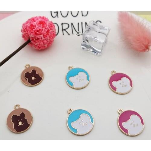 10pcs Cute White Bear Alloy Enamel Pendants Charms Round Tag Charms For DIY Bracelet Necklace Jewelry Finding Accessories YZ842