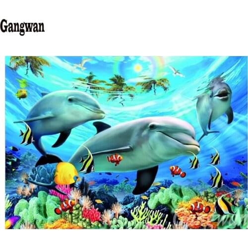 Full round square Diamonds Cross Stitch Animal 5D Diy Diamond painting Dolphin Diamond Embroidery picture of rhinestone Mosaic