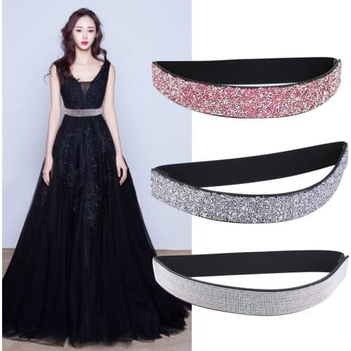 New Womens Rhinestone Fine Belt High Quality Fashion Elastic Belt Luxury Design Coat Sweater Fashion Dress Waistband