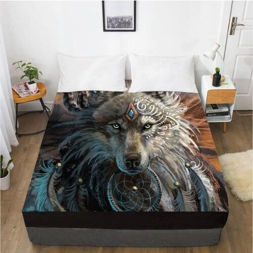 3D HD Digital Printing Custom Bed Sheet With Elastic,Fitted Sheet Twin King,Animal Wolf Bedding Mattress Cover 160x200CM
