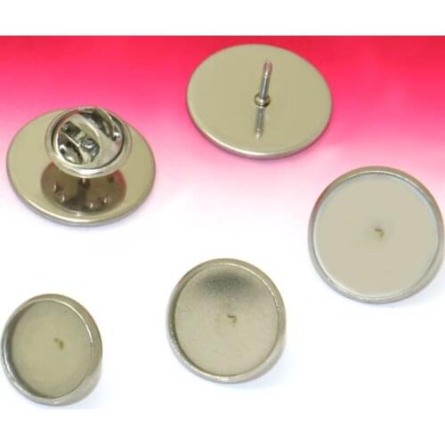 Blank Stainless Steel Bases 304L Round Bezel w/ Pins Back Butterfly Stopper Collar Pins Brooches Set Settings DIY Findings