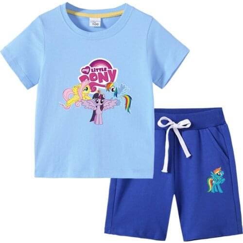 My Little Pony Baby Boys Girls Clothing Set Kids Cute Summer Suit T-Shirt Denim Shorts Cartoon Children Cotton Outfits