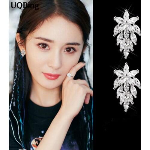 Luxury Leaf Zircon Earrings 925 Sterling Silver Stud Earrings Jewelry Pendientes Brincos