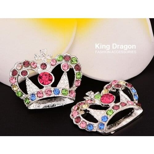Rhinestone Crown Button Used On Invitatation Card 30MM Mixed Color 50PCS/Lot Silver Color Flat Back KD55