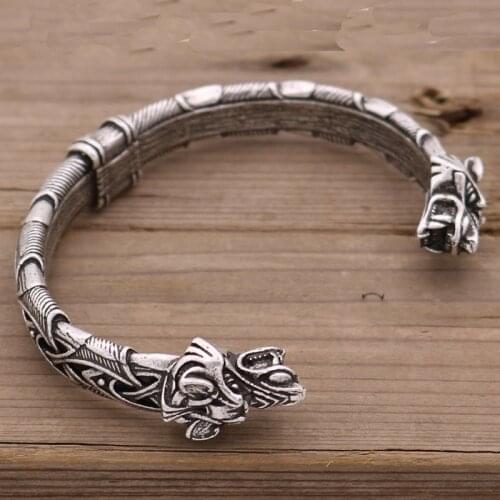 Creativity Retro Double Wolf Head Bracelet Open Bracelet Mens Womens Wristband Cuff Bracelet Fashion Accessories Gift