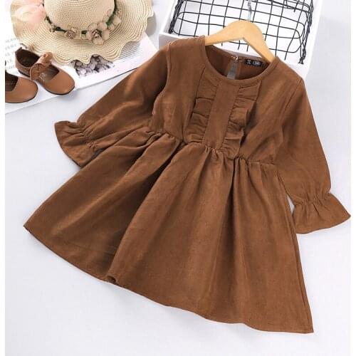 2021 Spring New Arrrival Kids Girls Corduroy Pleated Dress Children Fashion Retro Princess Clothing Elegant, #1180