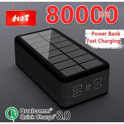 Solar Power Bank 99000mAh Large Capacity Portable Charger LED Light 4USB Outdoor Travel Emergency Poverbank for Xiaomi Samsung