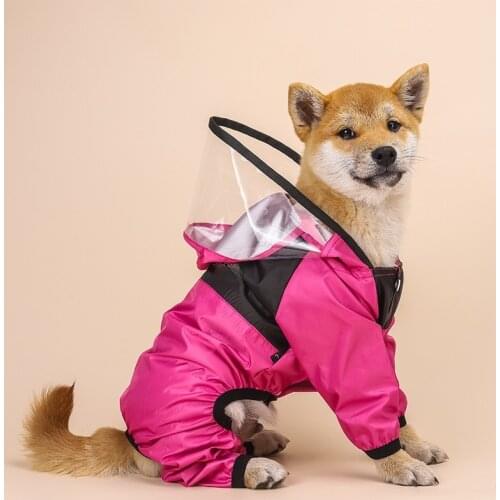 Four Seasons Universal Raincoat For Dogs Four-Legged Transparent And Breathable PU Waterproof Hooded Raincoat Pet Clothing