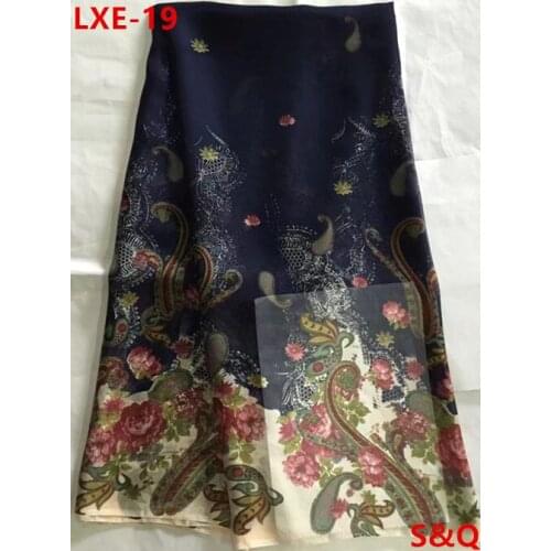 High quality popular 5yard african 100% silk chiffon lace fabric for lady dress stretch high-class printed silk fabric LXE-19