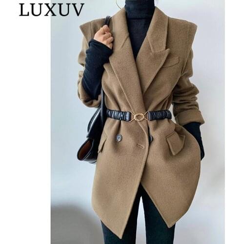 LUXUV Womens Tweed Jacket Wool Blends Mixtures Trench Coats Winter Overcoat TopCoat Quality Office Outerwear Poncho Autumn