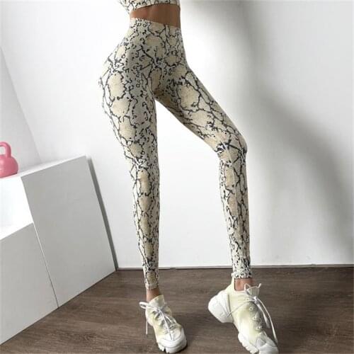 Snake Print Female Fitness Leggings Women Tummy Control High Waist Elastic Yoga Pants Gym Quick-Dry Squat Workout Tights
