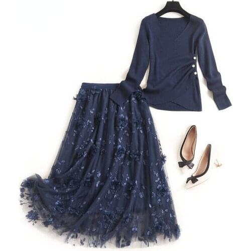 2021 Fashion New Autumn Women Long Sleeve Pullover Knitted Top and Skirt 2 Piece Matching Set Outfit