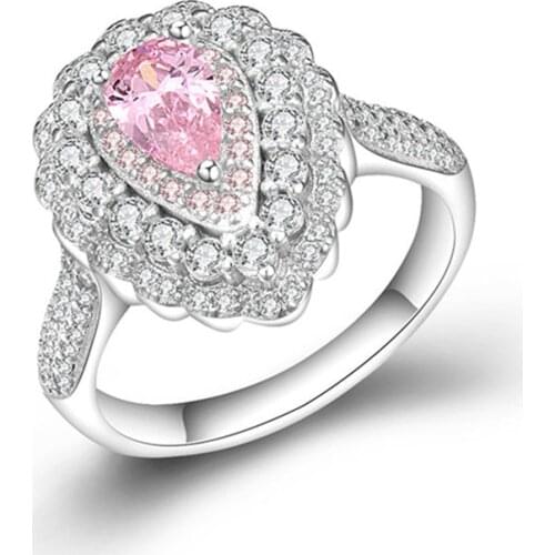 Fine Jewelry Sterling S925 Silver Rings For Women Pink Water Drop Shaped Wedding Engagement Bridal Luxury Juwelen Drop Shipping