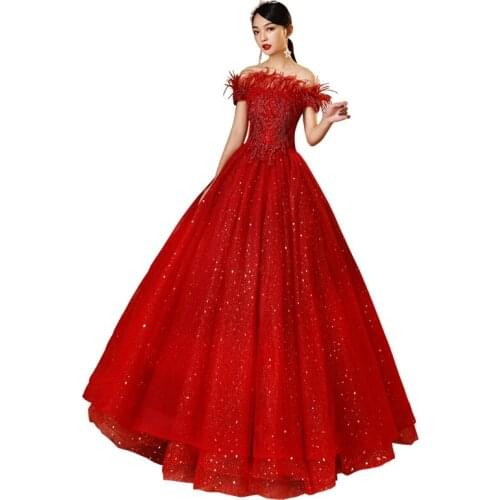 Robe De Soiree 2020 Elegant Wine Red Formal Off The Shoulder Evening Dress Fashion Bling Bling Sequin Party Prom Evening Gown