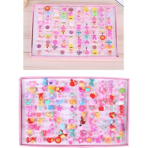 10 pcs Cute Childrens Day Jewelry Plastic Kids Rings For Girls, With Mixed Style Resin Cabochons, Mixed Color