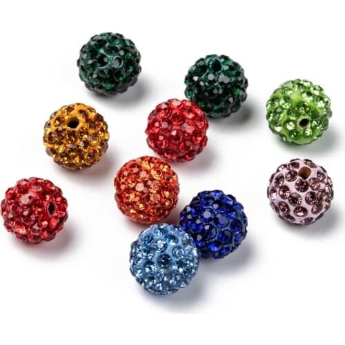 100pcs 10mm Disco Ball Beads Polymer Clay Pave Rhinestone Beads Jewelry Making Accessories Mixed Color Hole: 1.5mm