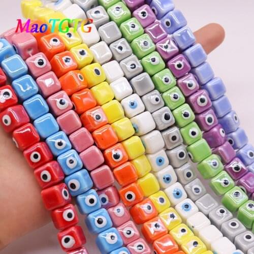 15pcs/Lot Evil Eye Square Ceramic Beads For Jewelry Making Necklace Bracelet 10mm Square Loose Spacer Ceramic Accessories