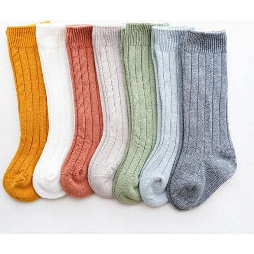 2020 0-5Years Kids Toddler Infant Baby Girls Boys Solid Anti-Slip Knitted Long Stockings Cotton Knee Stockings