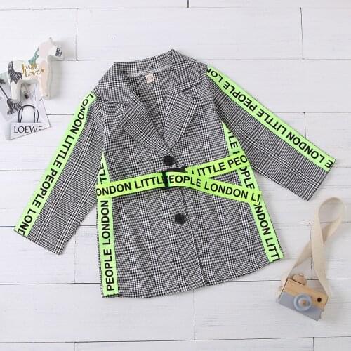 2021 1-6T Fashion Toddler Kids Baby Girl Winter Coats Clothes Belted Plaid Print Coat Children Lapel Jacket Slim Formal Outwear