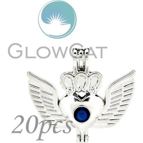 20x Goddess Wings Crown Stone Beads Cage Locket Pendant Essential Oil Diffuser Pearl Cage KK1015