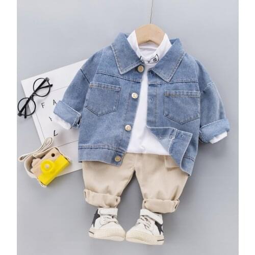 Children Clothing Suit Autumn Baby Boys Toddler Girls Denim Jacket Cotton Sweater Trousers 3pcs Fashion Infants Kids Clothes 0-4