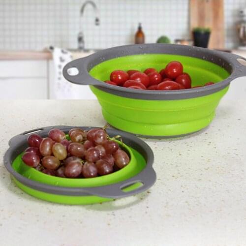 3Pcs Foldable Colander Fruit Vegetable Washing Basket Strainer Collapsible Drainer Extendable Handle Kitchen Over Sink Washing