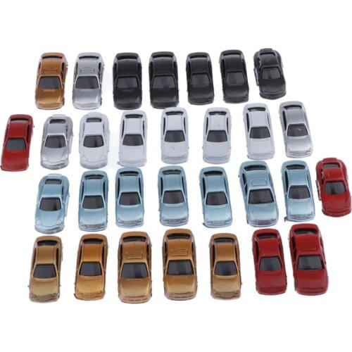 30pcs HO OO TT Scale Train Cars Architectural Scale Model Vehicles for 1:100 Building Train Parking Scenery Street Layout
