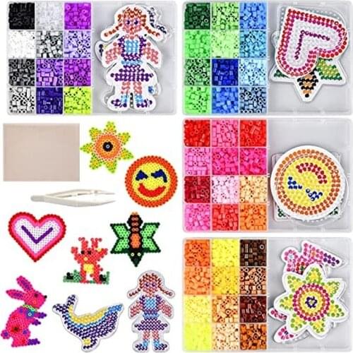 JINLETONG 4800Pcs Fuse Beads 5mm Kit Hama Beads Set with 4 Pegboards 4 Pattern Card 2 Ironing Paper 1 Tweezer Box for Kids Gift