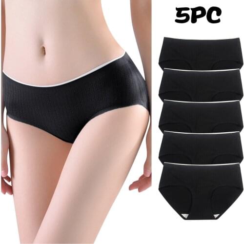 Sexy Underwear Hot Sale Quality Womens Sexy Thin Briefs In Solid Color With Non-Trace Mid-Waist Underwear 5PC For Dropshipping